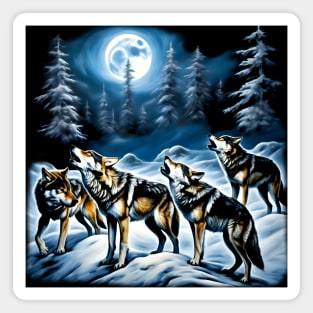 Howling wolf pack fanatsy art Magnet